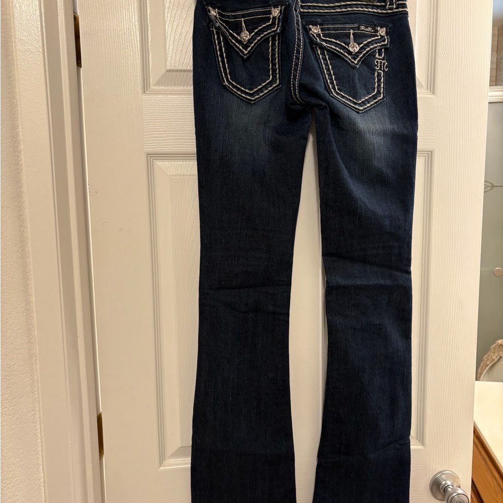 Miss Me Dark Blue Boot Cut Jeans with Embroidered Back Pockets